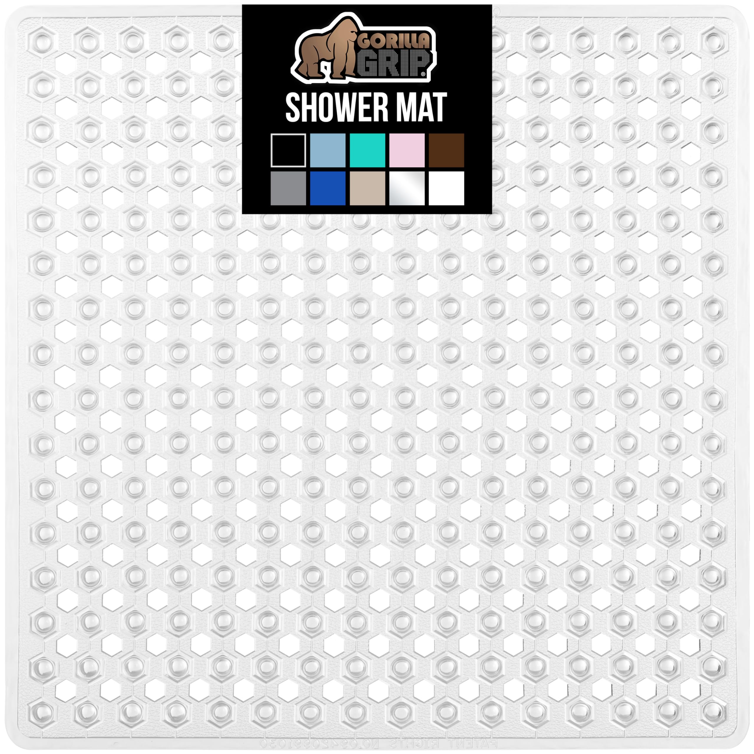 Gorilla Grip Patented Shower And Bathtub Mat, 21X21, Small Square Shower Stall Floor Mats With Suction Cups And Drainage Holes,